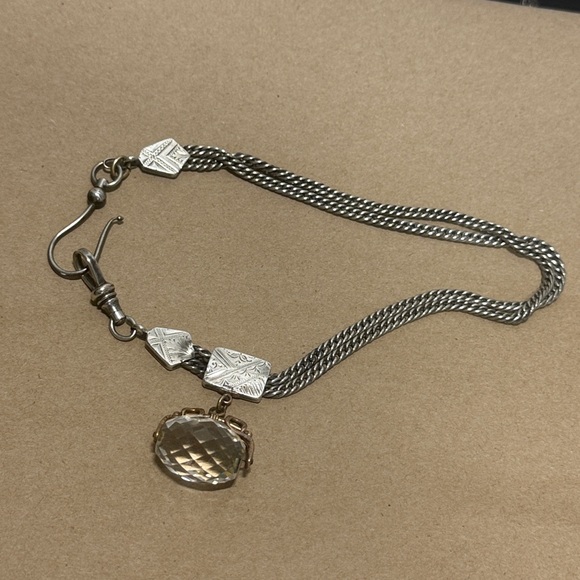 Antique Victorian Pocket Watch Chain with Spinning Crystal Watch Fob - Picture 7 of 11